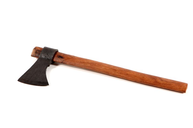 Replica of a small trade axe with a wooden handle and an iron blade.